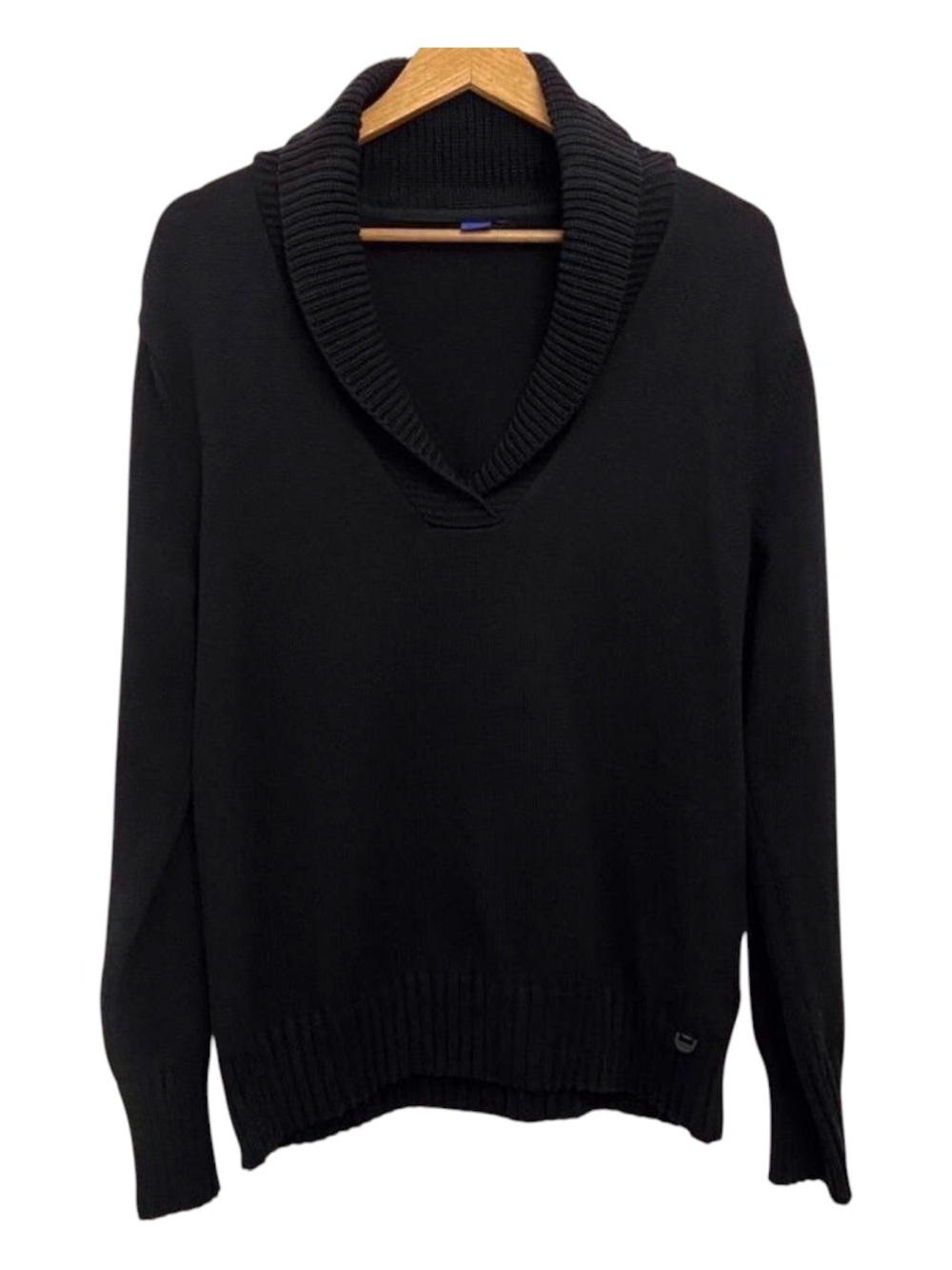 CECIL Men’s Black Shawl Collar Cotton Blend Sweater Size L Minimalist Classic